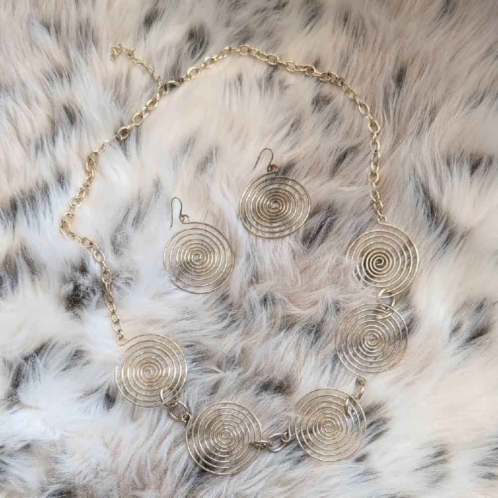 Elegant Gold Spiral Necklace and Earring Set